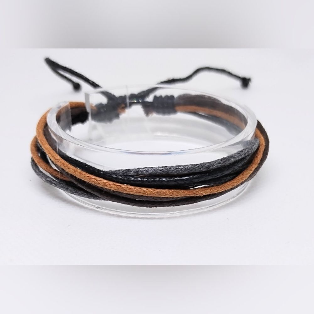 Men's‎ bracelet leather layered black new e7